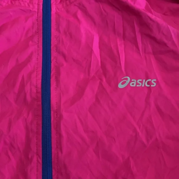 ASICS Packable Jacket Sz L Pink with blue trim - Picture 2 of 9